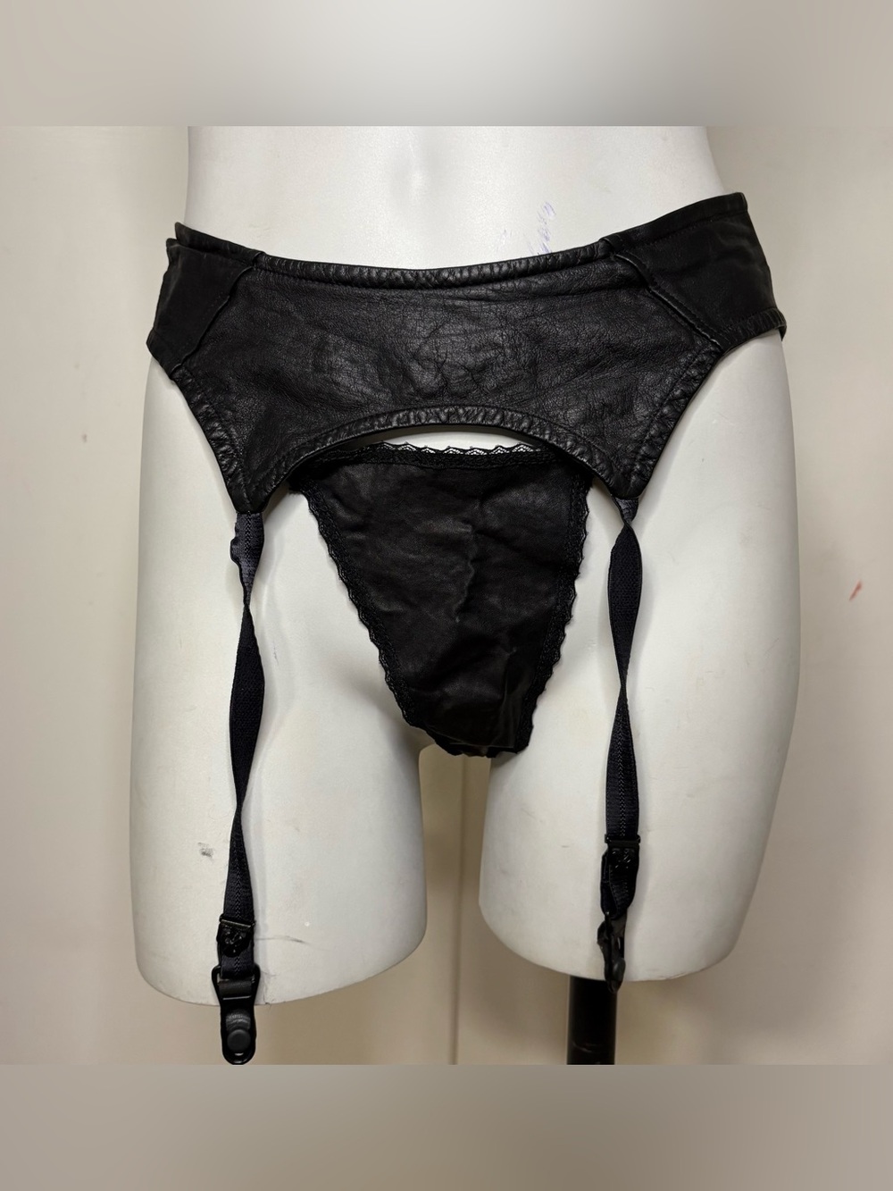 Vintage 80s/90s Biker Faux Leather Lace Garter Belt and Thong
